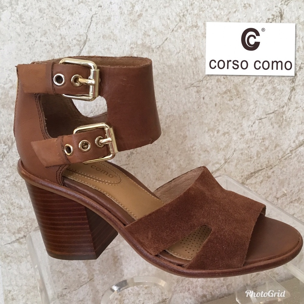 Corso Como Leather and suede double strap sandals